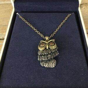 Lucky Brand Owl Pendant Necklace Antique Silver Goldtone New w/ tags in Box